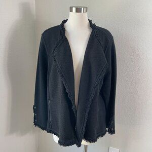 NEW Nic+Zoe Womens Plus 2X Black Onyx Fringe Open Front Cardigan Jacket